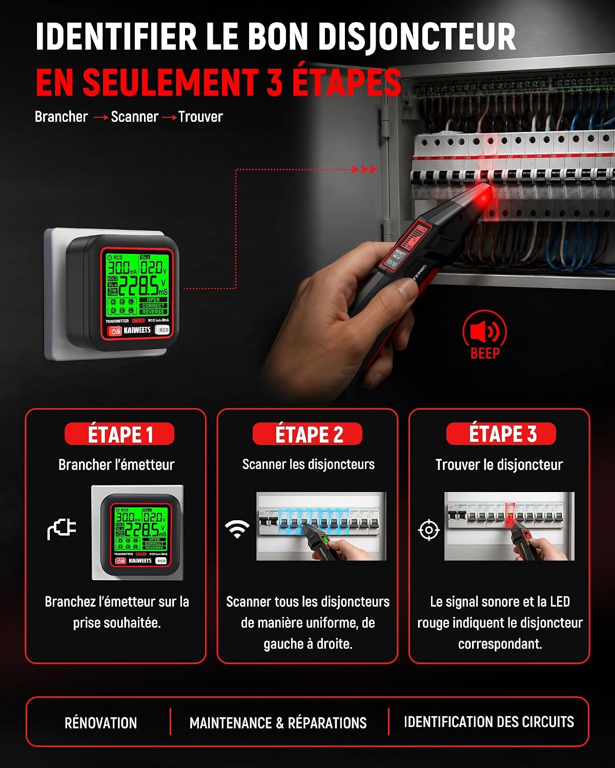 Localisateur de Disjoncteurs avec Écran LCD