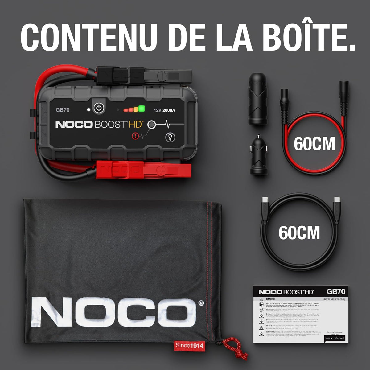 NOCO Boost GB70 Booster Batterie 2000A pour Essence 8,0L et Diesel 6,0L