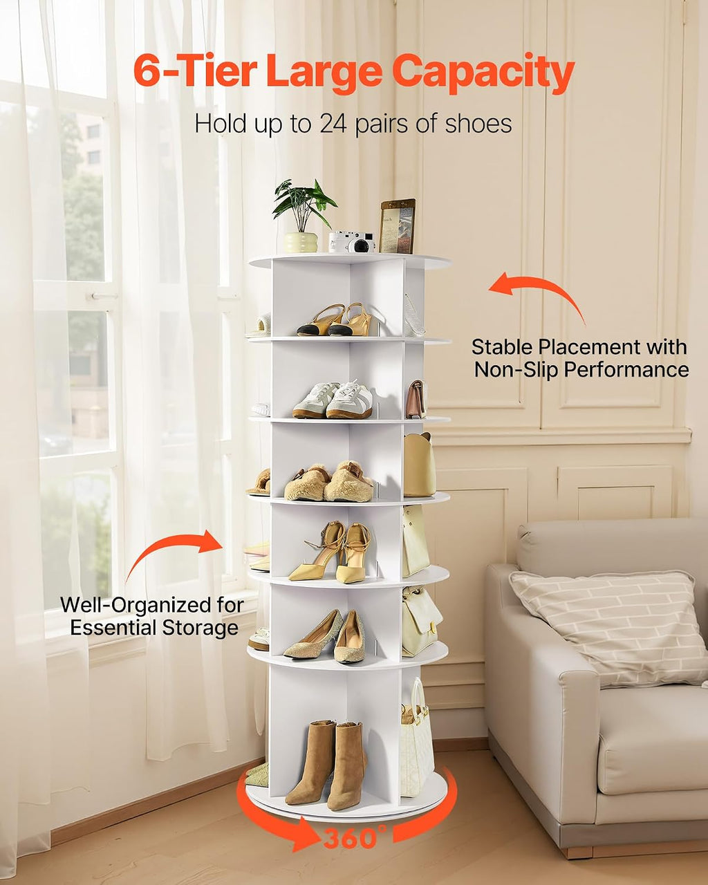 Étagère à Chaussures rotative à 6 Niveaux