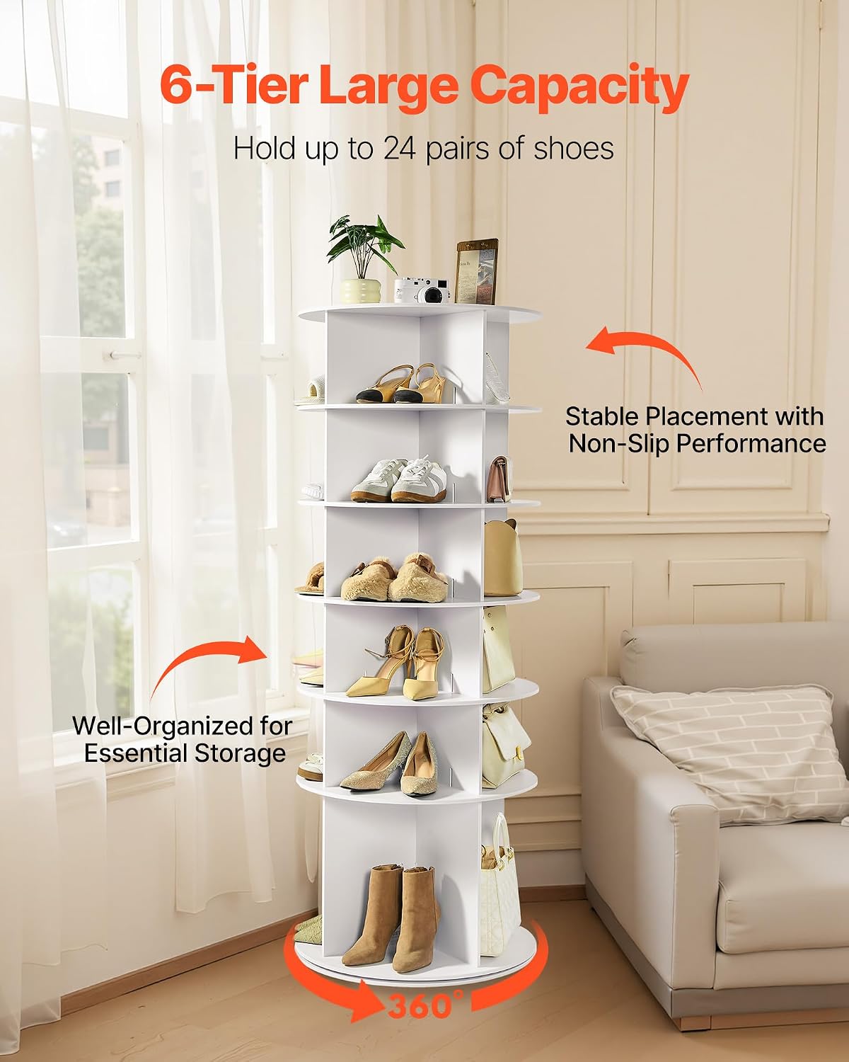 Étagère à Chaussures rotative à 6 Niveaux