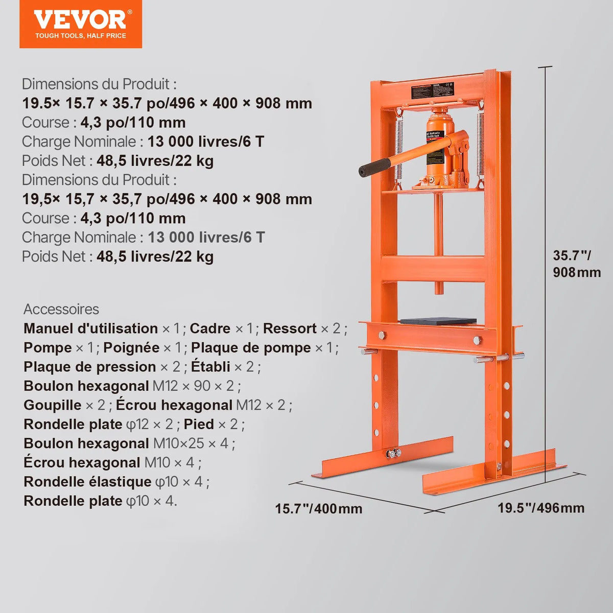 Presse de Travail Hydraulique 6T